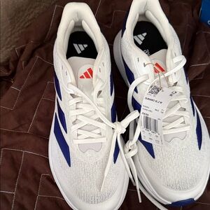 Adidas Men's White and Blue Sports Sneakers